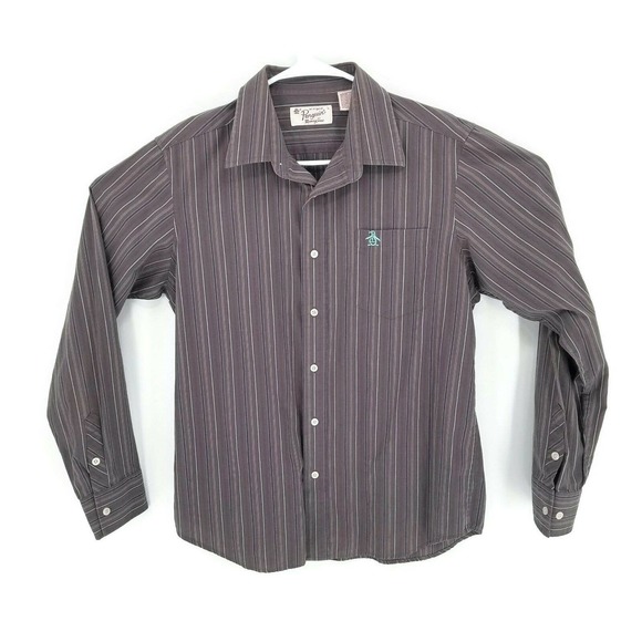 Munsing Wear Other - Penguin Mens Button Front Shirt Purple Blue Stripe Long Sleeve Spread Collar L